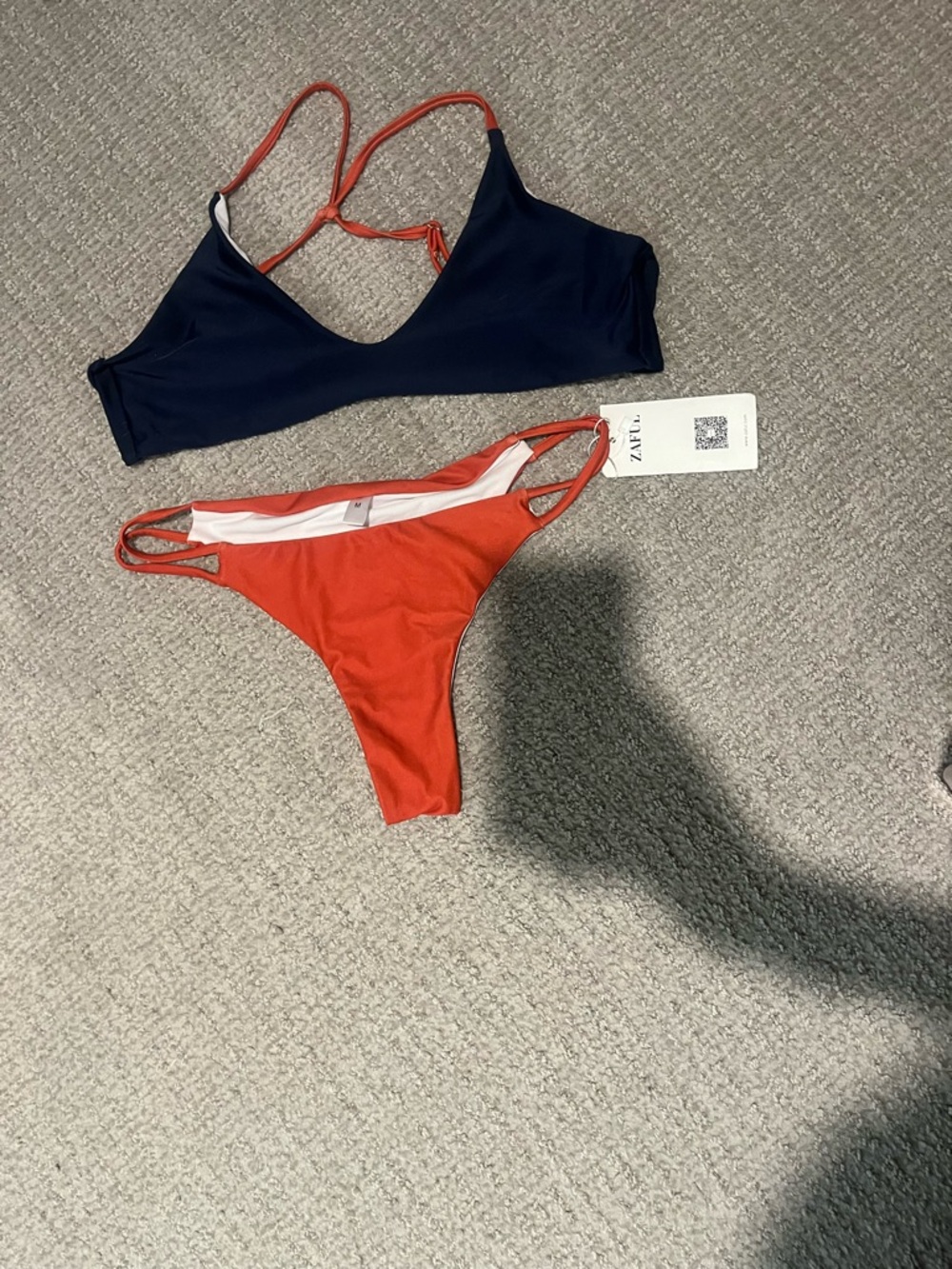 NWT ZAFUL Two-Tone Bikini Set - Navy Top & Rust Red Bottom Size M